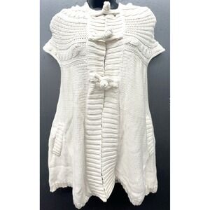 Pure Handknit Vest S Ivory Cotton Toggle Pockets Lagenlook Coastal Quiet Luxury